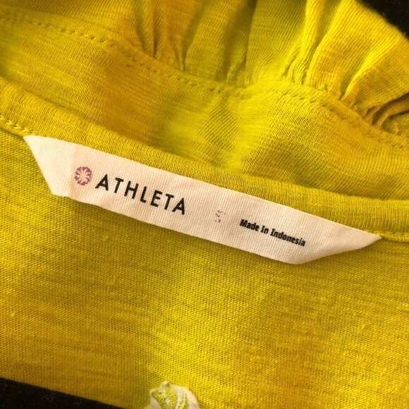 Athleta Shift Mini Dress Ruffle Pockets Slub Knit Cotton Modal Blend Green S - Picture 3 of 4